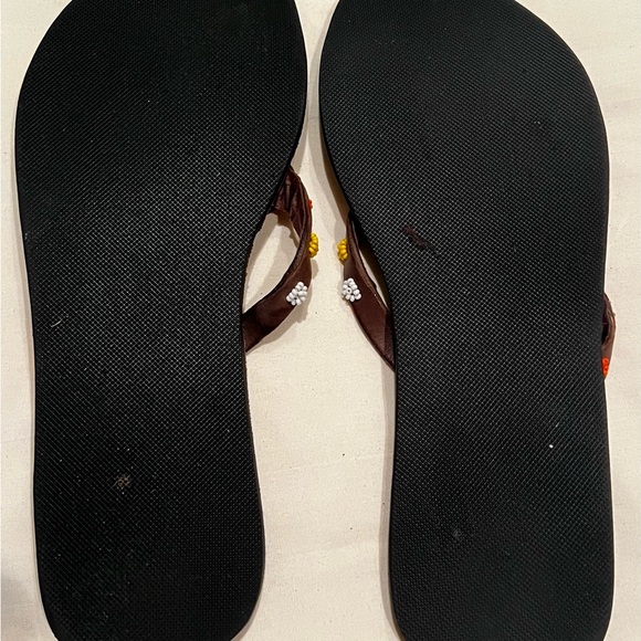 Exquisite & Unique African Leather & Beaded Flip Flops Sandals Sz 40 Multicolor - Picture 10 of 13